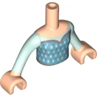 Minidoll Torso Girl, Light Aqua Arms, Medium Blue Dress with White Decorations and silver lining with Light Nougat Hands