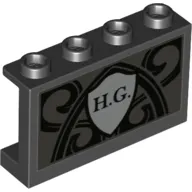 Panel 1 x 4 x 2 with Side Supports - Hollow Studs with Light Bluish Grey Shield, 'H. G.', Black Decorations print