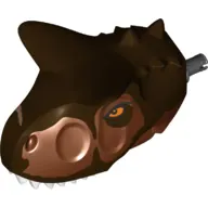 Animal Body Part, Dinosaur, Carnotaurus Head with Pin, White Teeth, Dark Brown Markings, Orange Eyes Print