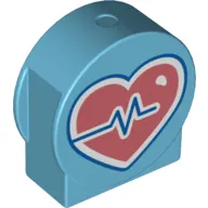 Duplo Brick 1 x 3 x 2 Round Top, Cut Away Sides with Pink Heart with Zigzag Life Line Print