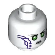 Minifig Head P.I.X.A.L, Green Eyes, Dark Purple Circuitry print