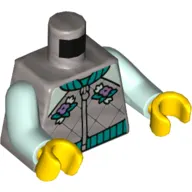 Torso, Jacket, Dark Turquoise Trim, Flowers Print, Light Aqua Arms, Yellow Hands
