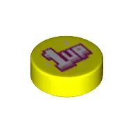 Tile Round 1 x 1 with White/Pink '1 UP' print