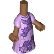 Microdoll Body Long Dress Lavender with Dark Purple Flowers, Medium Nougat Hands