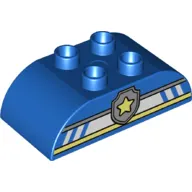 Duplo Brick 2 x 4 Curved Top with Yellow and Silver Police Badge Print