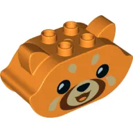 Duplo Brick 2 x 4 x 2 Ears and Pointed Ends with Red Panda Face Print