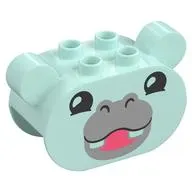 Duplo Brick 2 x 4 x 2 Rounded Ends with Ears and Hippo Face Print