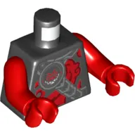 Torso Armor, Silver Collar and Shoulder Strap with Evil Monkey Head, and Red Swirling Clouds Print, Red Arms and Hands