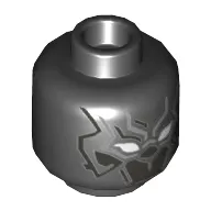 Minifig Head Black Panther, Armor, White Eyes, Silver and Pearl Titanium Lines Print