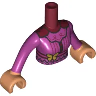Minidoll Torso Woman with Magenta Dress, Dark Blue Trim, Gold Butterfly Print, Nougat Arms with Hands