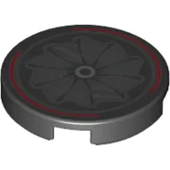 Tile Round 2 x 2 with Fan, Red Circle print