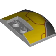 Brick Round 3 x 4 x 2/3 Triple Curved with 2 Sunk Studs with Yellow.Dark Bluish Grey Armour, Dark Red Lines print