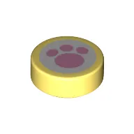 Tile Round 1 x 1 with Bright Pink Paw on White Background Print