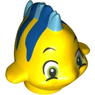 Animal, Fish with Large Eyes, Medium Blue Dorsal and Tail Fin and Blue Stripes on Top Print (Flounder / Fabius)
