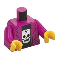 Torso Jacket with Zipper Pockets, Open over Black Undershirt with White Skull / 'Tour' Print, Magenta Arms, Yellow Hands