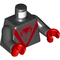 Torso Bodysuit, Red Webbing, Thick 'V' and Spider Print, Black Arms, Red Hands
