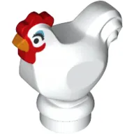 Animal, Chicken with Black Eyes, Dark Turquoise Eyeshadow, Bright Orange Beak and Red Comb Print (Camilla)