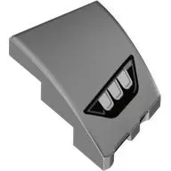 Brick Wedged, Curved 3 x 2 with Stud Notch Left with 3 White Headlights in Black Frame print