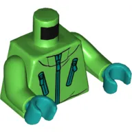 Torso Jacket, Zippers Print, Bright Green Arms, Dark Turquoise Hands