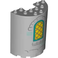 Cylinder Half 3 x 6 x 6 with 1 x 2 Cutout with Window, Yellow Pane, Dark Turquoise Border print