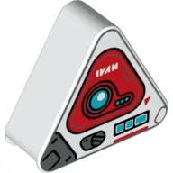 Duplo Brick 1 x 3 x 2 Triangle with Silver and Red Panels, Dark Azure Circle, White 'IVAN' Print