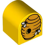 Duplo Brick 2 x 2 x 2 Curved Top with Beehive Print
