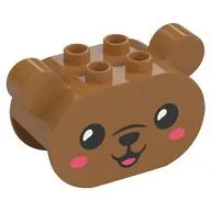 Duplo Brick 2 x 4 x 2 Rounded Ends with Ears and Bear Face, Black Eyes, Nose, Mouth, Coral Cheeks Print