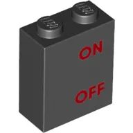 Brick 1 x 2 x 2 with Inside Stud Holder with Red 'ON OFF' print