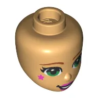 Minidoll Head, Green Eyes, Bright Pink Lips and Stars print