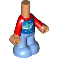 Microdoll Body Pants Medium Blue with Blue Shirt with Shark, Red Sleeves, Nougat Hands print