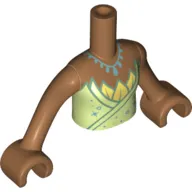 Minidoll Torso Girl with Yellowish Green Dress, Yellow Leaves, Medium Azure Necklace print, Medium Nougat Arms and Hands