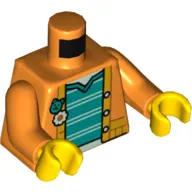 Torso Jacket with Flower and Cat Buttons, Dark Turquoise Undershirt with White Stripes print, Orange Arms, Yellow Hands