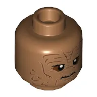 Minifig Head Weequay Guard, Reddish Brown Around Eyes, Cheek Lines, and Wrinkles, Three Braided Ponytails Print