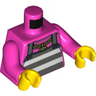 Torso Shirt, Apron with Prison Stripes, Gold Chain Print, Dark Pink Arms, Yellow Hands
