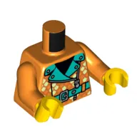 Torso Jacket, Zipper, Dark Turquoise Collar, Belt print, Orange Arms, Yellow Hands