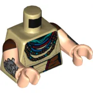 Torso Tunic, Reddish Brown Belt, Red, Green, and Reddish Brown Bead Necklaces Print, Light Nougat Arms and Hands with Reddish Brown Sleeves and Dark Bluish Gray Bracelets Print