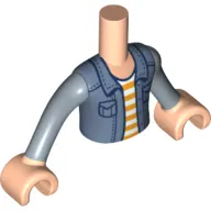 Minidoll Torso Boy with Sand Blue Jacket, White/Orange Stripes Shirt print, Light Nougat Hands
