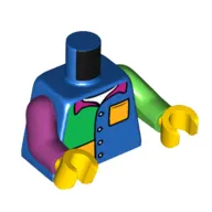 Torso, Odd Arms, Shirt, Bright Green and Bright Light Orange Panels, Pocket, Buttons, Magenta Collar print, Left Bright Green Arm, Right Magenta Arm, Yellow Hands