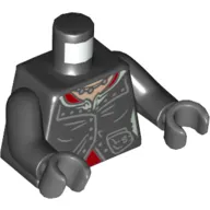 Torso Jacket, Sand Green and Red Undershirt, Necklace Print, Black Arms, Dark Bluish Gray Hands