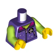 Torso, Jacket with Zipper, UFO Logo, Dark Pink Collar, Lime Vest print, Lime Arms, Yellow Hands