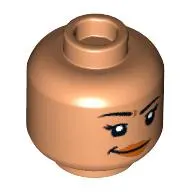 Minifig Head Sammy, Eyelashes, Dark Orange Lips, Open Mouth Smile / Closed Mouth Smirk Print