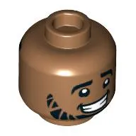 Minifig Head, Crooked Awkward Smile, Black Beard, Hair on Back print
