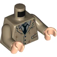 Torso Jacket, Tattered, Dark Bluish Grey Shirt, Black Tie print, Dark Tan Arms, Light Nougat Hands