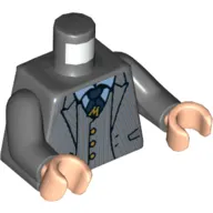 Torso, Jacket, Vest, Gold Buttons, 'M' Badge, Medium Blue Shirt, Dark Blue Tie print, Dark Bluish Gray Arms, Light Nougat Hands