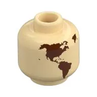 Minifig Head (No Face), Reddish Brown World Map with Japan, Hawaii print