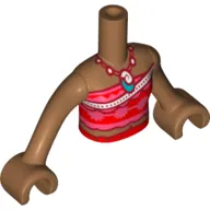 Minidoll Torso Girl with Red/Pink Top, Dark Red Necklace, White Strap print, Medium Nougat Arms and Hands