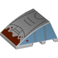Brick Wedged, Curved 4 x 3 No Studs with Sand Blue Sides, Dark Bluish Grey Armour, Dark Red Stains print
