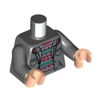 Torso Jacket with Pockets, Dark Green/Dark Red Sweater print, Dark Bluish Gray Arms, Light Nougat Hands