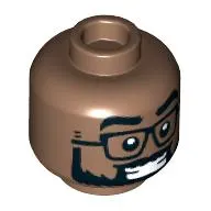 Minifig Head, Black Glasses, Thick Beard, Smile with Teeth/'O' Mouth, Raised Eyebrow print