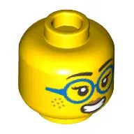 Minifig Head, Dark Azure Glasses, Freckles, Nervous Grin / Straight Closed Mouth with Sweat Drop print